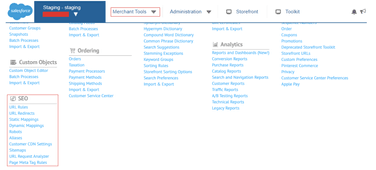 Example of how SEO view of Salesforce commerce cloud has limited options