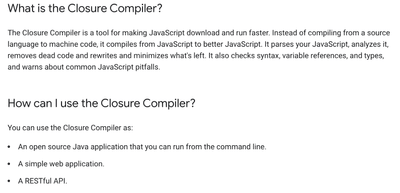 Google closure compiler javascript minification tools for eCommerce sites