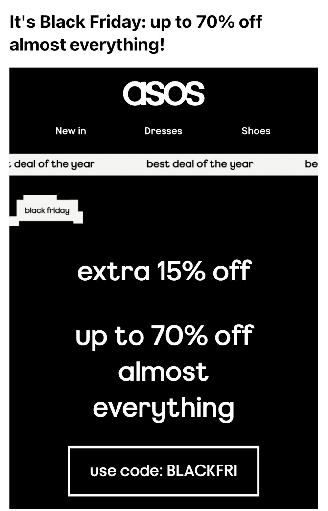 ASOS Black Friday Email Campaign Example