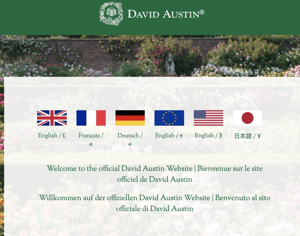 David Austin Roses Language Selector Page