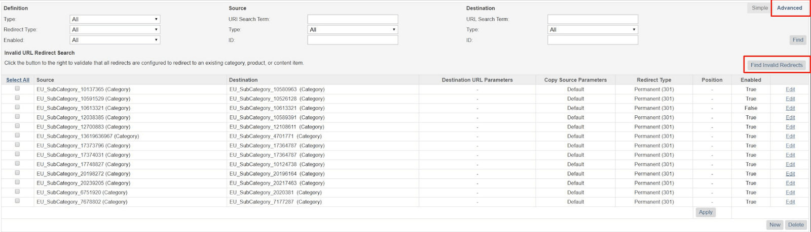Finding Invalid URL Redirects in salesforce commerce cloud
