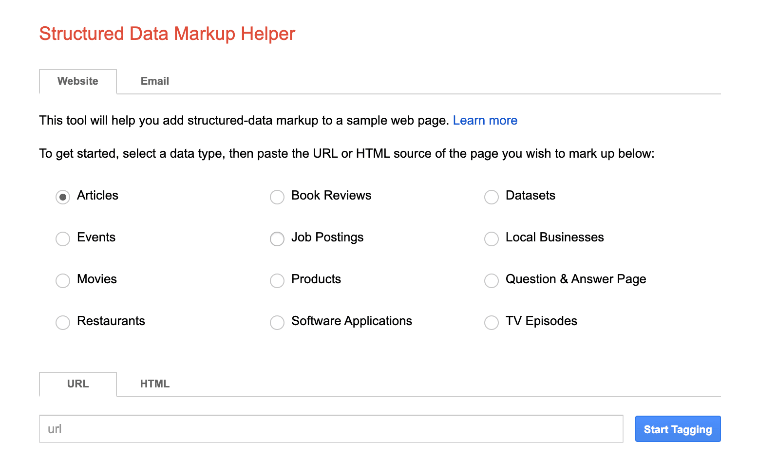 Google structured schema tool screenshot