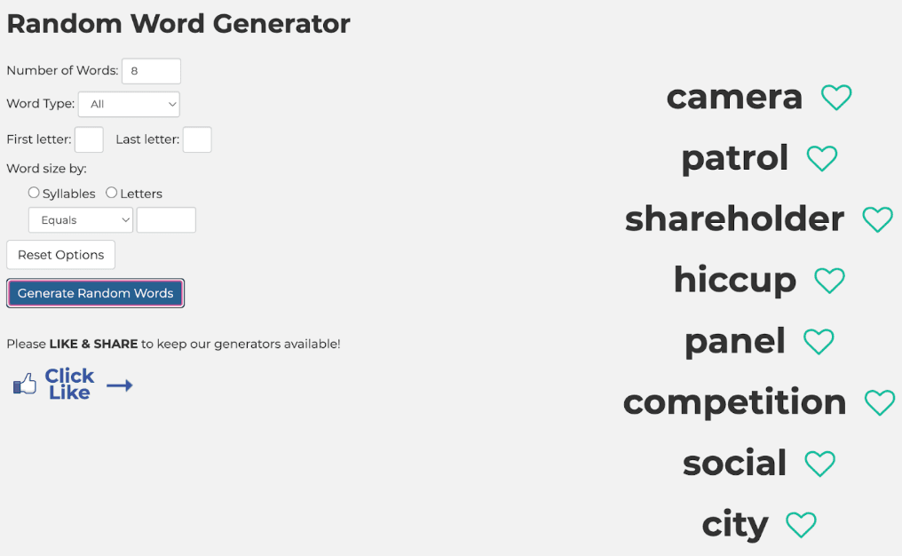 Screenshot of Random Word Generator