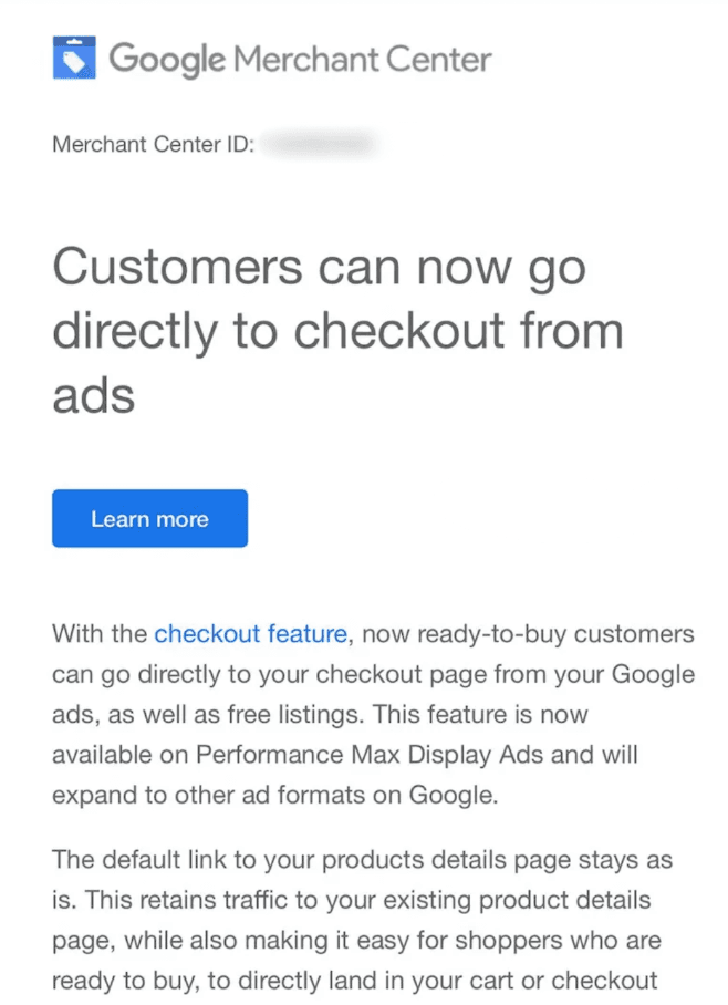 Checkout from Google Ads