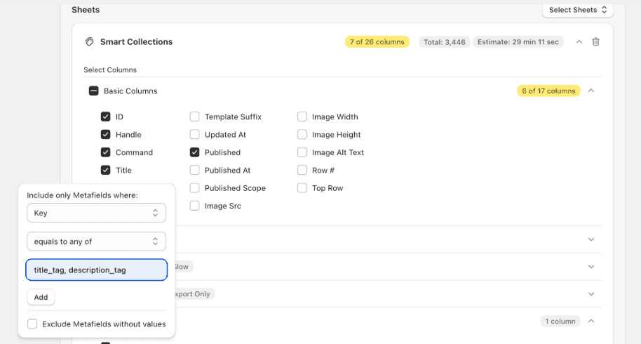 Example of exporting on-page copy
