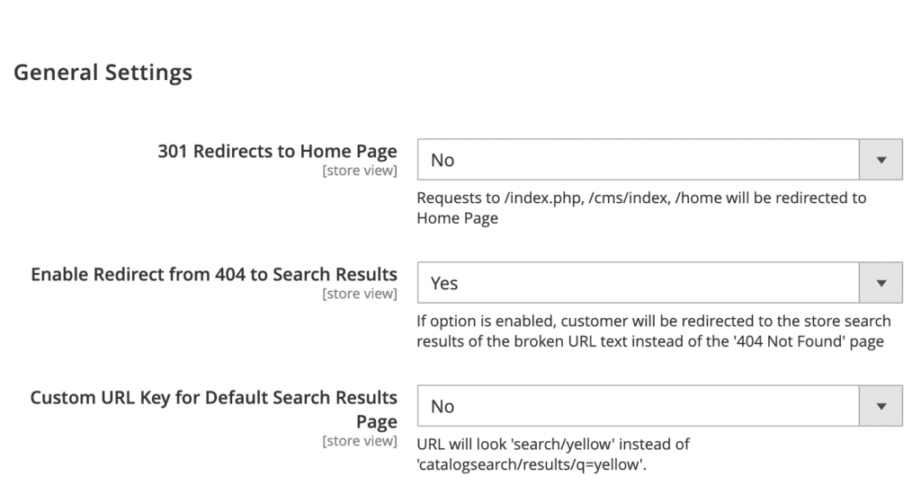 how to prevent redirects to search urls magento 2