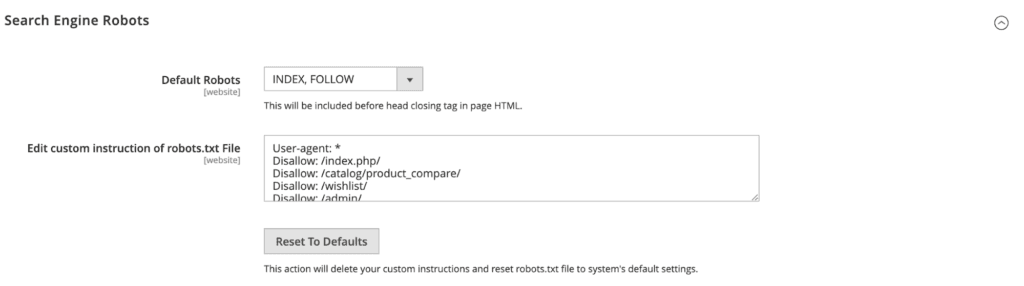 editing robots.txt magento 2