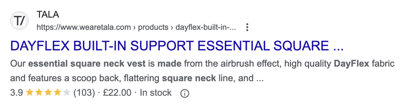 Product review SERP example