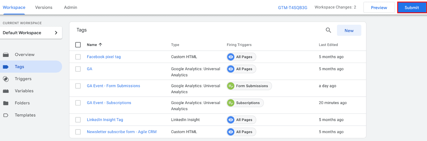 save the container in Google Tag Manager