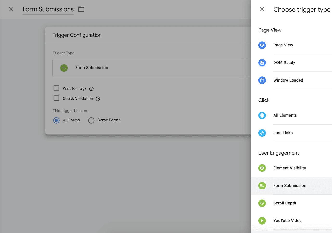 select GTM’s pre-built Form Submission trigger type