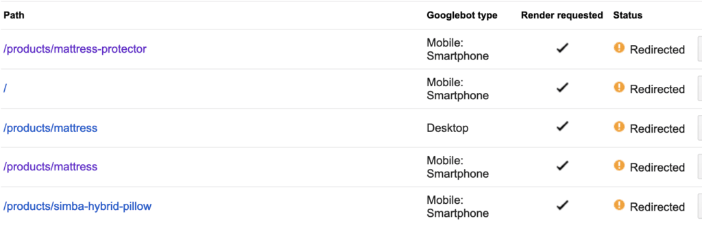 screenshots showing how testing the UK pages as Googlebot kept redirecting us back to the USA website 2