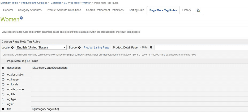 PLP meta tag rules and automated description